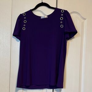 89th & Madison Purple Short Sleeve Top with Grommet Details
